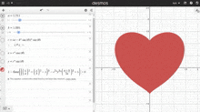 a computer screen with a red heart and the word desmos