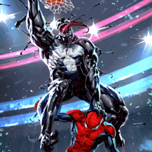 a comic book illustration of venom and spider man