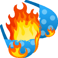 a cartoon drawing of a fire and a blue object with bubbles