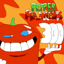 a cartoon drawing of a smiling pepper with the word pepper written in green