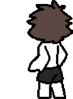 a pixel art drawing of a person without a shirt and shorts .