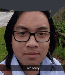 a man with long hair and glasses says " i am horny "