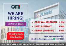 an advertisement for qmi says we are hiring cash van salesman sales assistant and driver