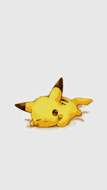 a pikachu is laying down on a white background