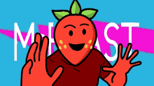 a cartoon drawing of a strawberry with the word most behind him