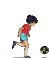 a drawing of a boy kicking a soccer ball