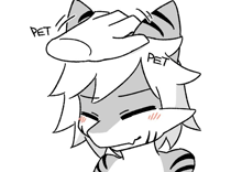 a black and white drawing of a cat with the words `` pet '' written on its head .