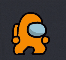 an orange among us character is standing in front of a black background .