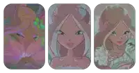 three images of a cartoon girl with a flower in her hair