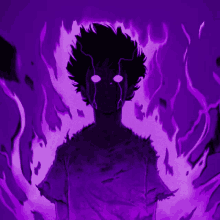 a drawing of a person with purple flames coming out of them