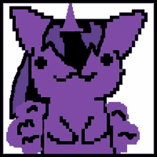 a pixel art of a purple cat with a black horn