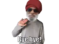 a man with a beard wearing a red hat and sunglasses is saying bye bye
