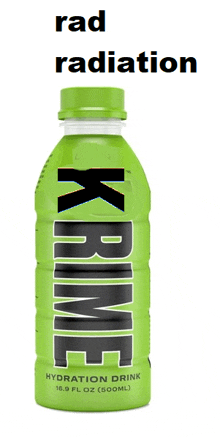 a green bottle of krime hydration drink with rad radiation written above it