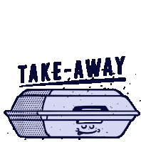 a drawing of a take-away box with a smile on it