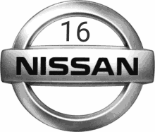 a silver nissan logo with the number 16 on the bottom