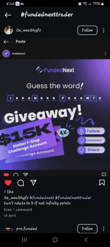 a screenshot of a funded next trader giveaway page