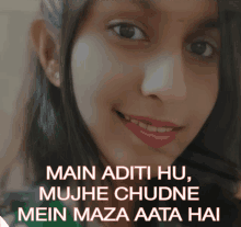 a girl with the words main aditi hu written above her