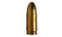 a close up of a bullet on a white surface