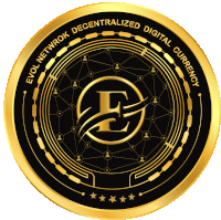 a gold coin that says evol network decentralized digital currency