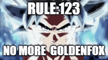 a picture of a dragon ball z character with a caption that says rule 123 no more golden fox .