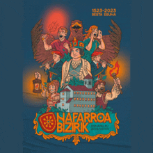 a poster for hafarroa bizirik shows a group of people and a castle