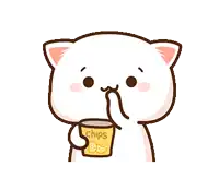 a cartoon cat is holding a can of chips and licking it .