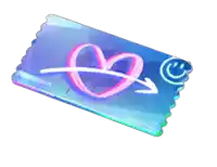 a blue card with a pink heart and an arrow