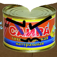 a can of campa tuna with an angry face drawn on the label