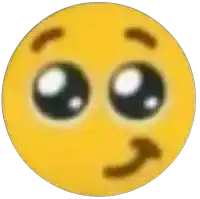 a yellow smiley face with big eyes and a smirk on its face