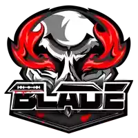 a logo for blade shows a skull with red flames around it