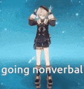 a cartoon character is standing in front of a blue background with the words " going nonverbal " on it