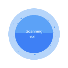 a blue circle with the words scanning 15s written inside of it