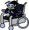 a pixel art drawing of a cartoon character in a wheelchair .