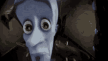 a close up of a cartoon character 's face with large eyes