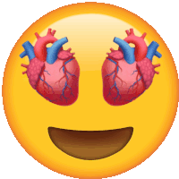 a yellow smiley face with two hearts in the eyes