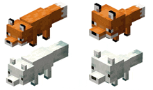 four different versions of a fox are shown in minecraft