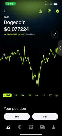 a screenshot of a dogecoin price chart on a phone screen