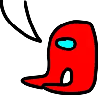 a cartoon drawing of a red worm with a blue eye