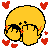 a pixel art drawing of a yellow smiley face with hearts around it .