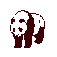 a black and white drawing of a panda bear standing on a white background