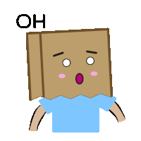 a cartoon of a person with a cardboard box on their head says oh