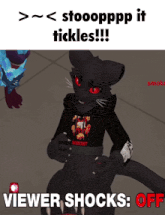 a black cat with red eyes is being tickled by a viewer who is off