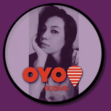 a picture of a woman in a circle with oyo rooms written on it