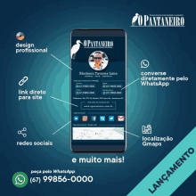 a phone with a o pantaneiro business card on it