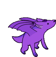 a drawing of a purple dog with wings