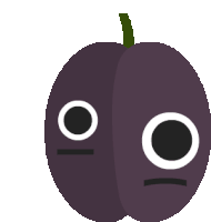 an illustration of a purple plum with a face on it