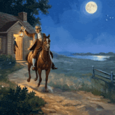 a painting of a man riding a horse with a lantern