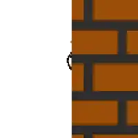 a pixel art drawing of a person peeking out from behind a brick wall