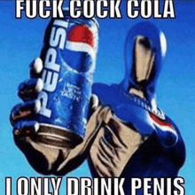 a pepsi man is holding a can of pepsi .