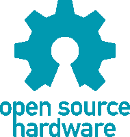 a logo for open source hardware with a gear in the middle